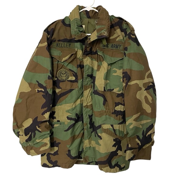 Vintage 1982 Cold Weather Military M65 Woodland Camouflage Jacket // Small L - Picture 1 of 16